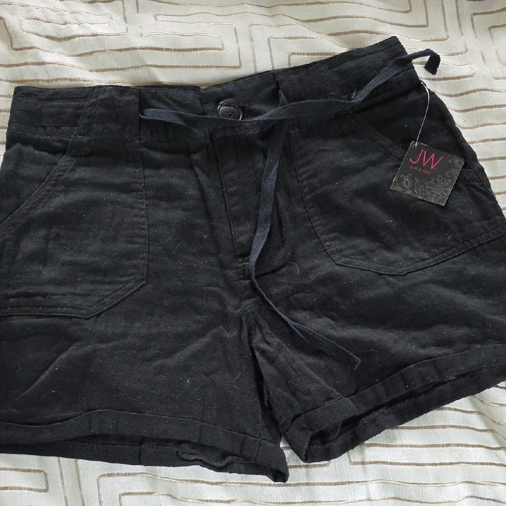 High Waist Black Cotton Shorts